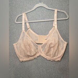 HSIA Bra 46C Beige Sheer Demi Cups Underwire Support